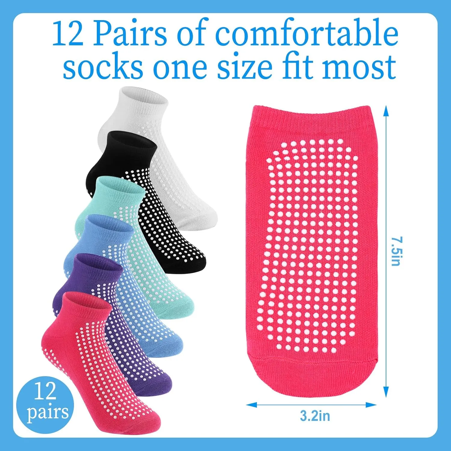 12 Pairs Double Sided Hospital Socks with Grips Fall Prevention Non Slip Yoga Pilates ankle Socks Unisex