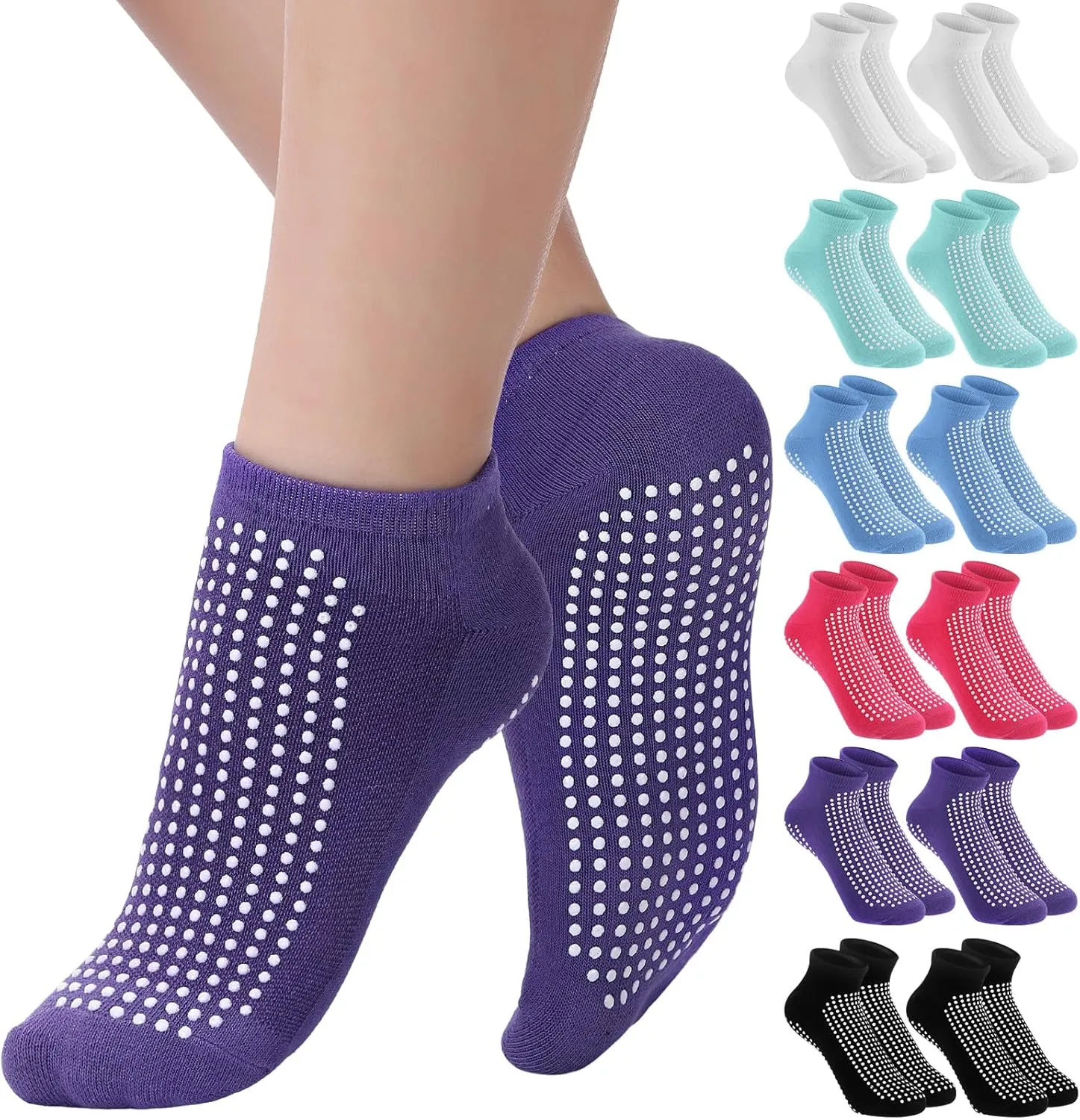 12 Pairs Double Sided Hospital Socks with Grips Fall Prevention Non Slip Yoga Pilates ankle Socks Unisex