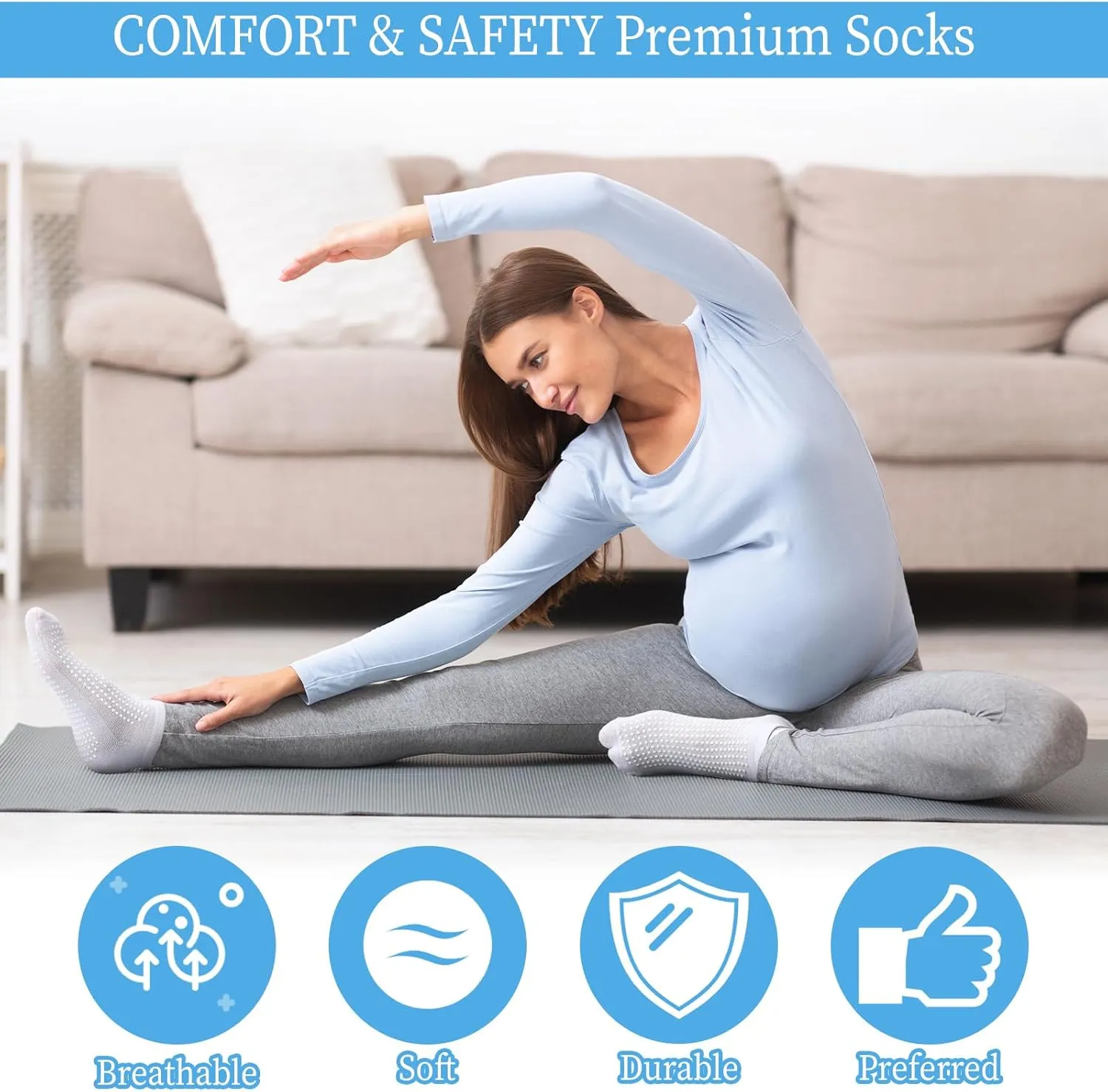 12 Pairs Double Sided Hospital Socks with Grips Fall Prevention Non Slip Yoga Pilates ankle Socks Unisex