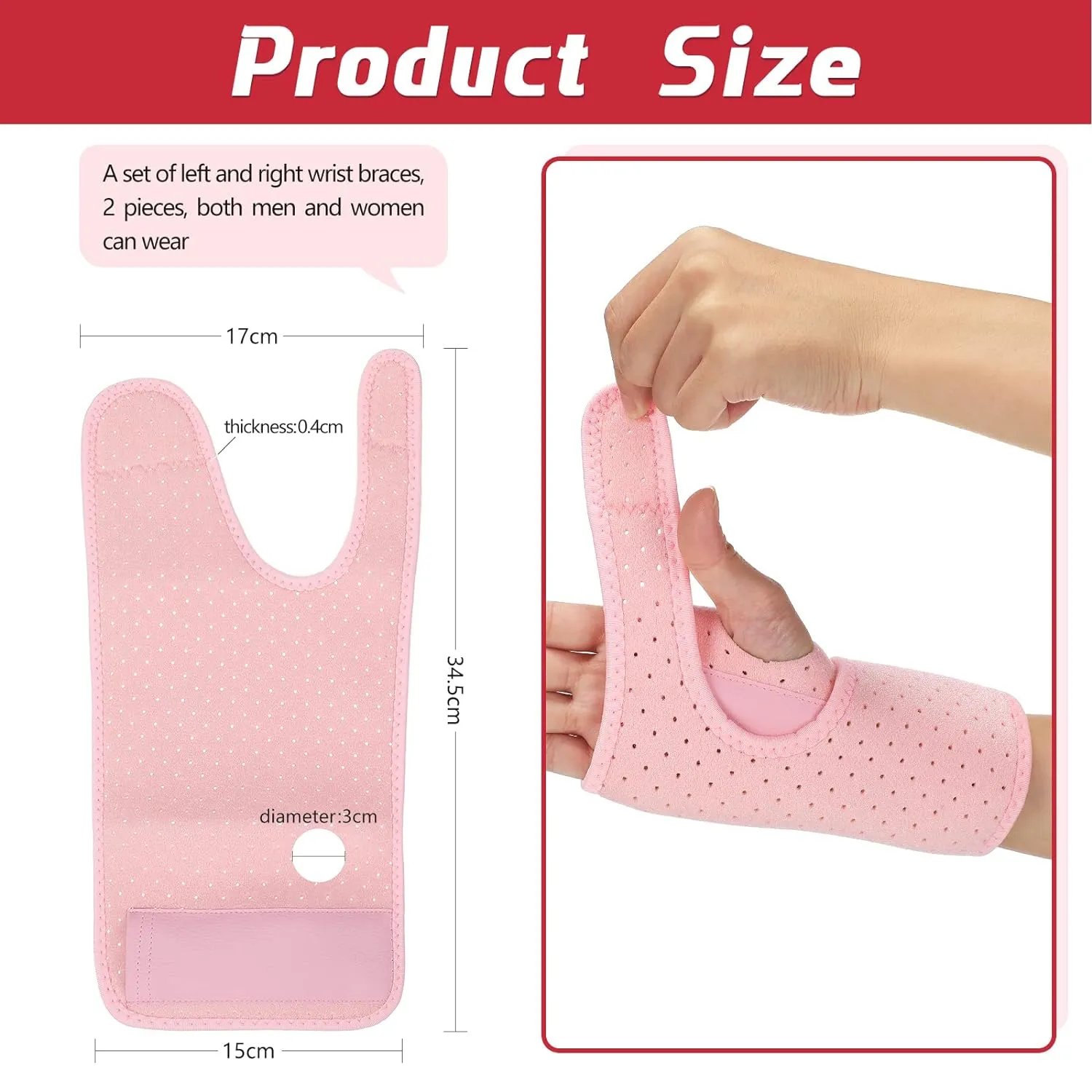 2 Pieces Carpal Tunnel Wrist Brace for Night Wrist Sleep Supports Splints Stabilizer and Hand Brace Cushioned to Help with Carpal Tunnel Pain Relief Universal Adjustable Fit(Breathable Style,Pink)