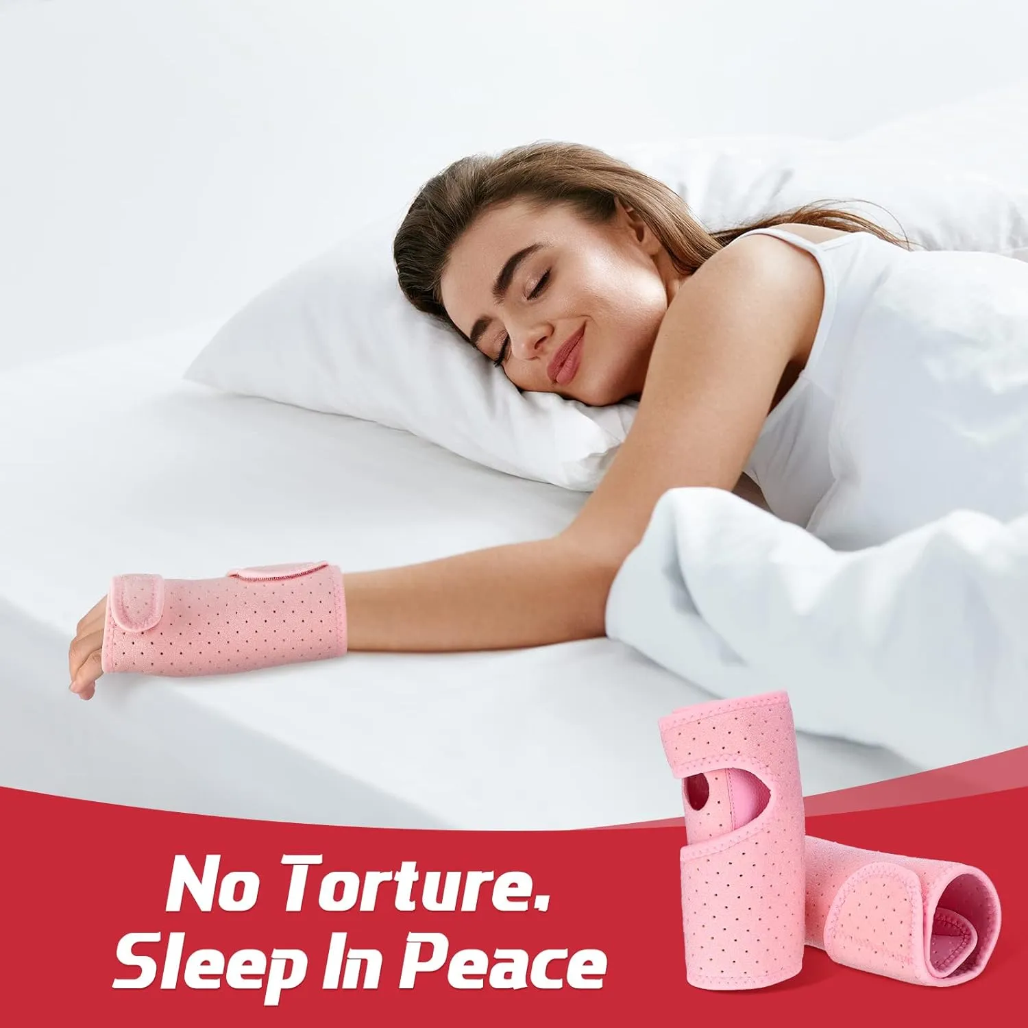 2 Pieces Carpal Tunnel Wrist Brace for Night Wrist Sleep Supports Splints Stabilizer and Hand Brace Cushioned to Help with Carpal Tunnel Pain Relief Universal Adjustable Fit(Breathable Style,Pink)