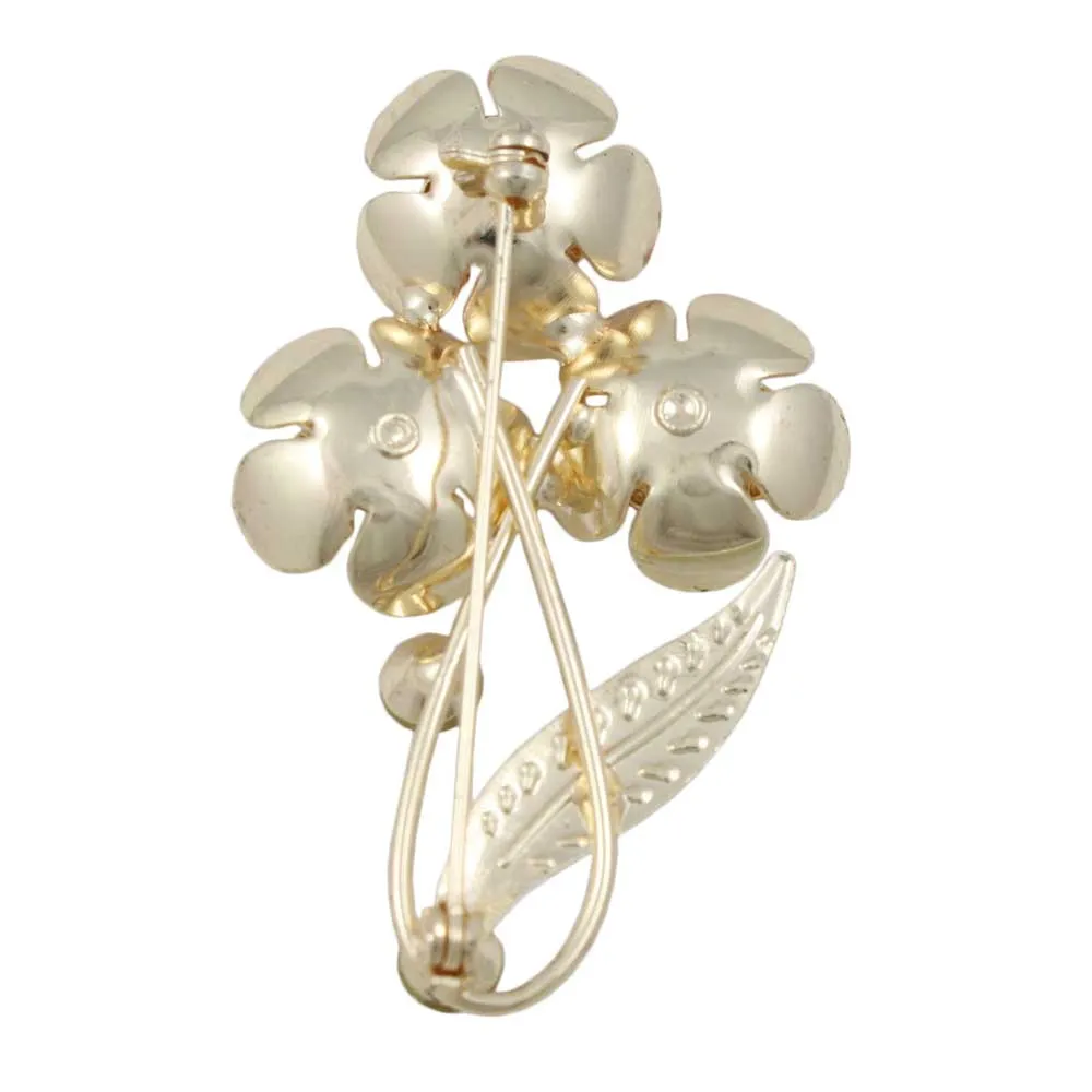 3 Orange Enamel and Crystal Flowers Brooch Pin - PRL574