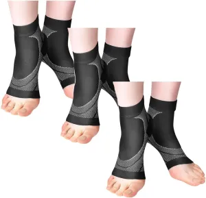 3 Pairs Ankle Brace Level 2 Compression Open Toe Sport Sleeve Socks,Arch Support,Relieves Foot Achilles Joint Pain.