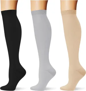 (3 pairs) Compression Socks 20-30 mmHg Long Knee High Socks for Women Men Support Athletic Travel Daily Wear