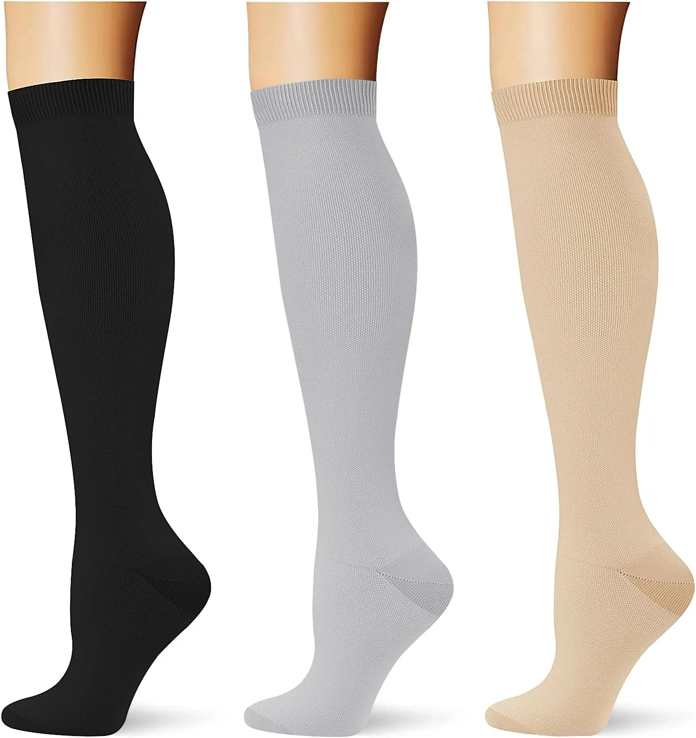 (3 pairs) Compression Socks 20-30 mmHg Long Knee High Socks for Women Men Support Athletic Travel Daily Wear