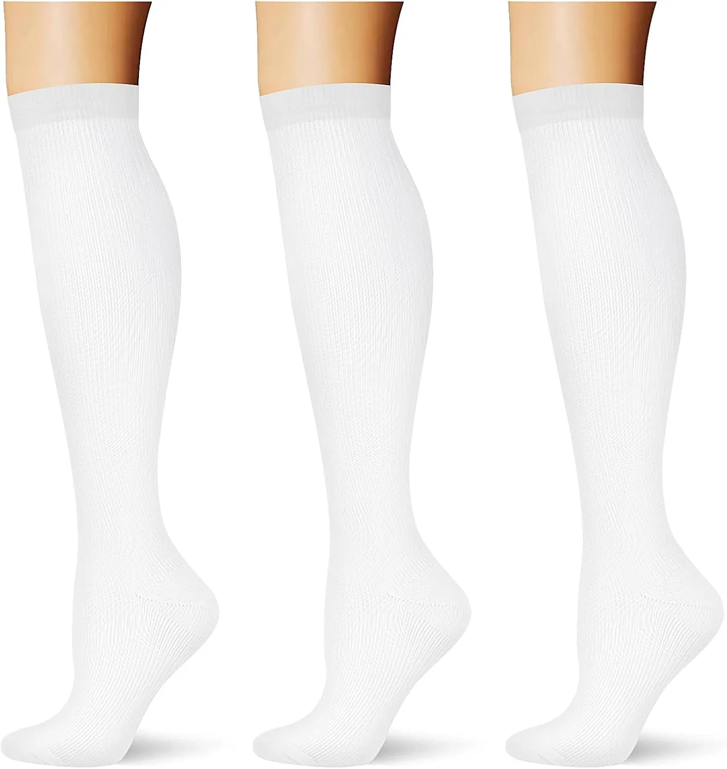 (3 pairs) Compression Socks 20-30 mmHg Long Knee High Socks for Women Men Support Athletic Travel Daily Wear