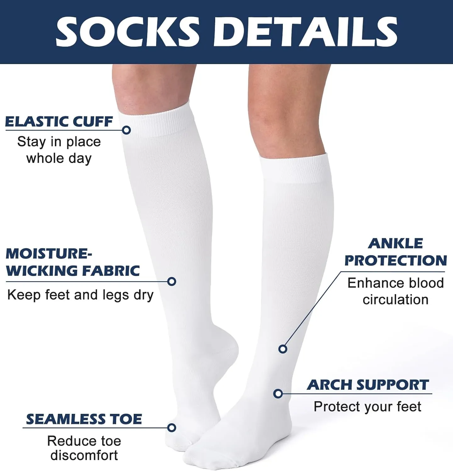 (3 pairs) Compression Socks 20-30 mmHg Long Knee High Socks for Women Men Support Athletic Travel Daily Wear