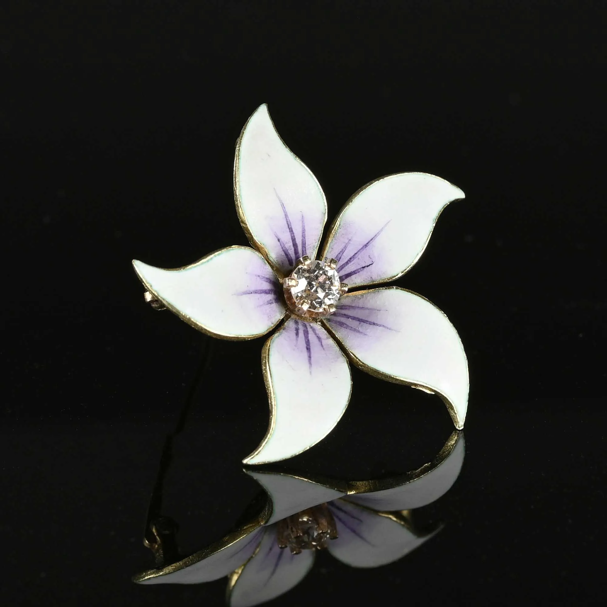Antique Enamel Flower Diamond Art Nouveau Pendant Brooch
