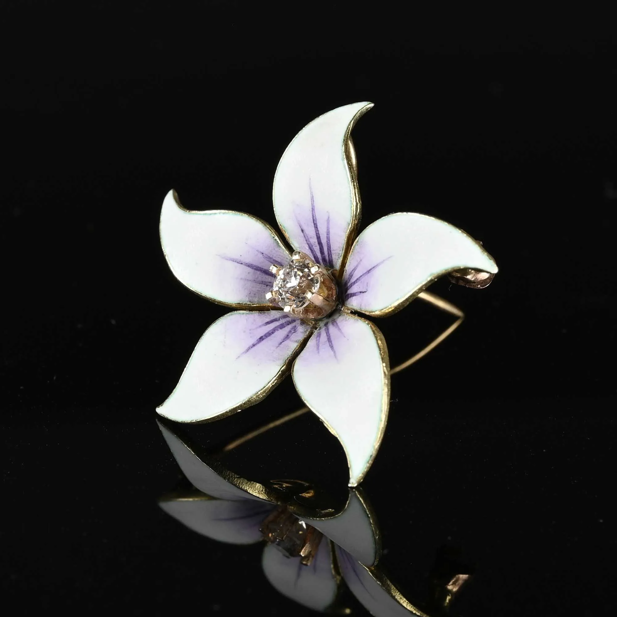 Antique Enamel Flower Diamond Art Nouveau Pendant Brooch