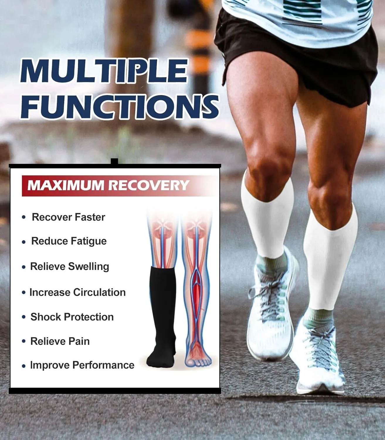Breslatte Compression Socks for Women Men 15-20 mmHg Circulation Knee High Athletic Support Socks Running Travel Daily