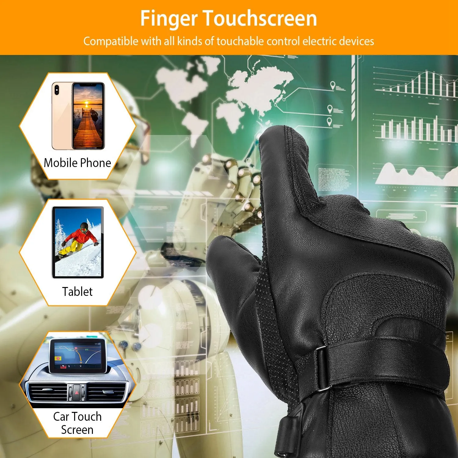 Electric Heated Touchscreen Thermal Gloves Leather USB Plug