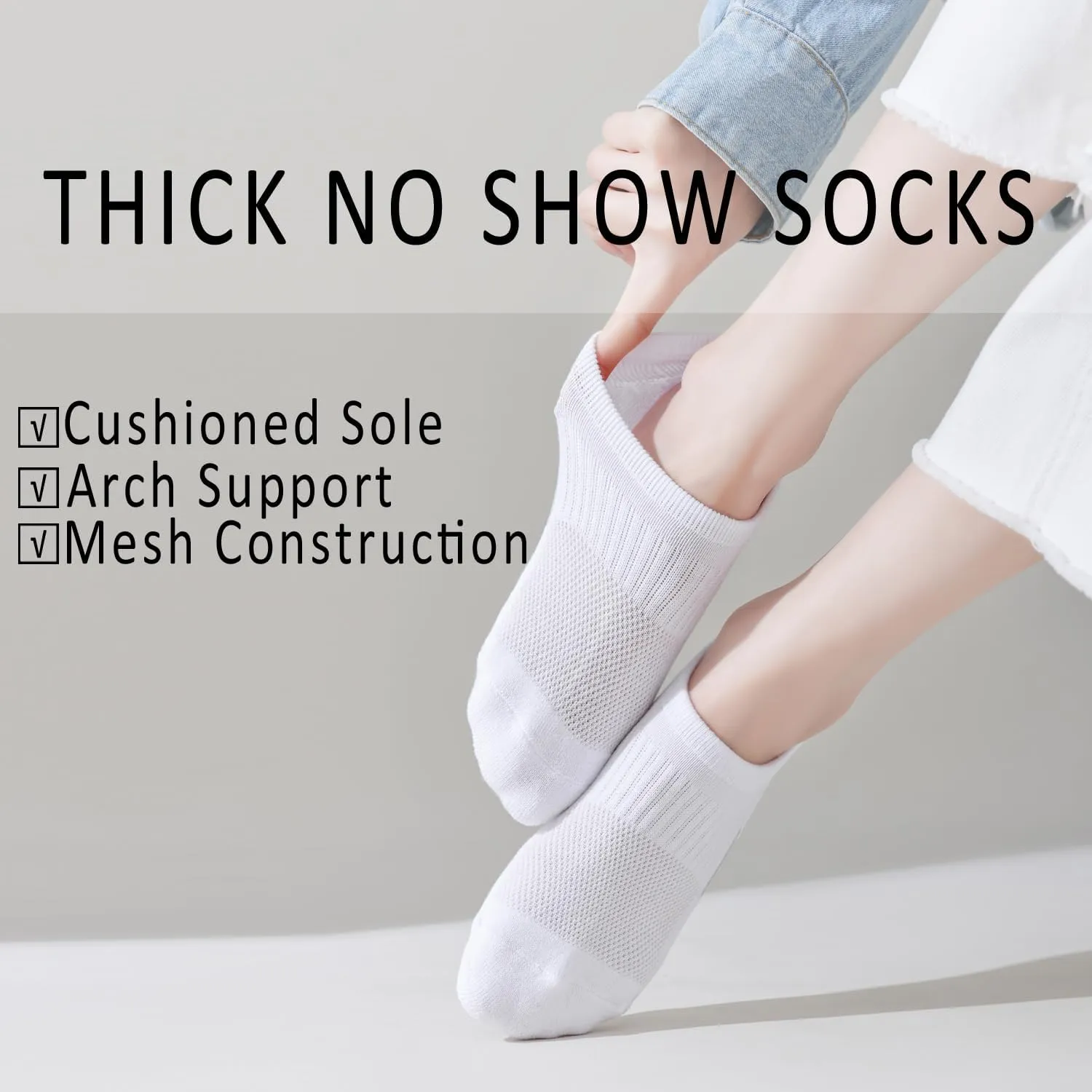 EPEIUS Thick No Show Socks for Women Athletic Ankle Socks Cushioned Running Low Cut Non Slip Footies 3/6 Pairs