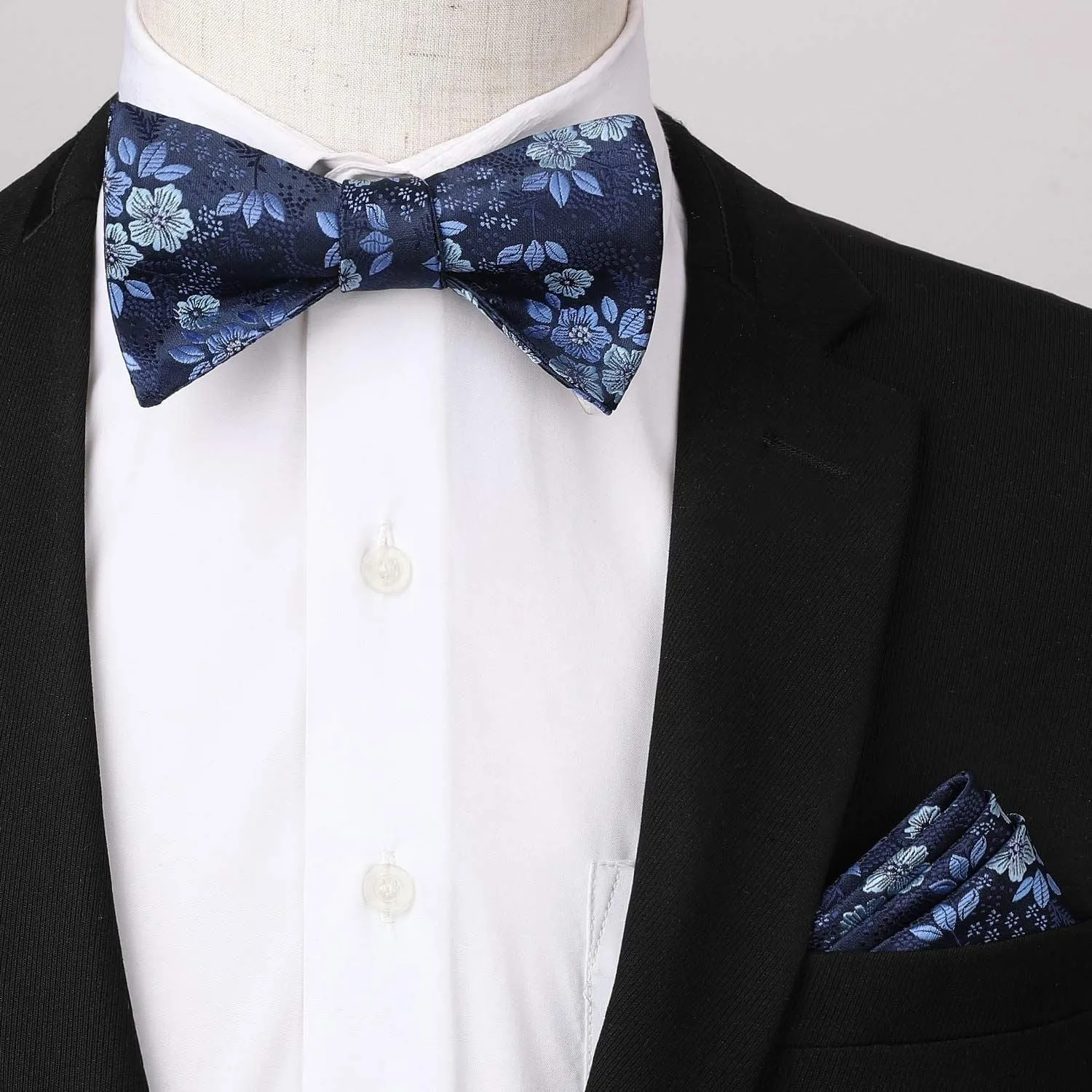 Floral Paisley Suspender Bow Tie Handkerchief - 1-BLUE