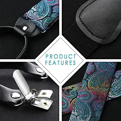 Floral Paisley Suspender Bow Tie Handkerchief - 2-BLUE/GREEN/GOLD