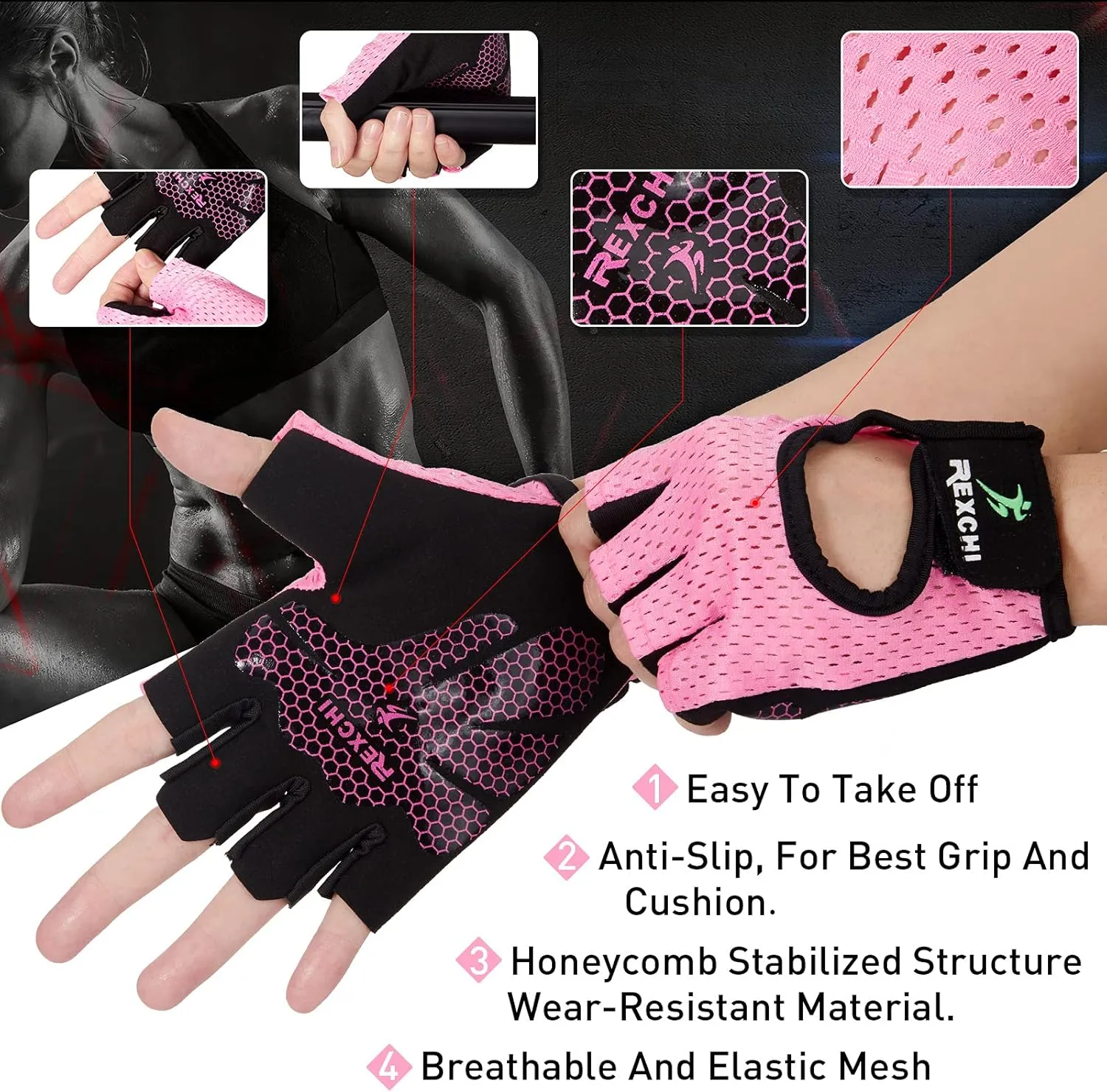 Geyoga 2 Pairs Workout Gloves Adjustable Weight Lifting Gym Exercise Training Breathable Workout Gloves with Full Palm Protection for Men and Women Fitness, Biking, Pull up, Cycling