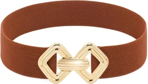 Initlove Women Wide Stretchy Waistband Gold Buckle Elastic Waist Belt for Dresses