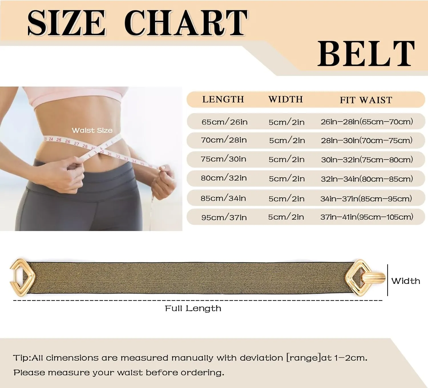 Initlove Women Wide Stretchy Waistband Gold Buckle Elastic Waist Belt for Dresses