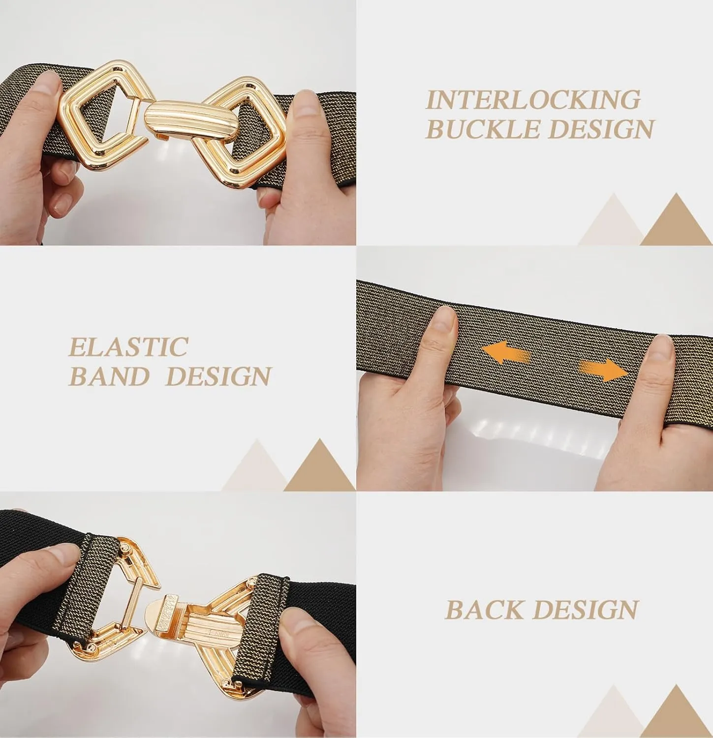 Initlove Women Wide Stretchy Waistband Gold Buckle Elastic Waist Belt for Dresses