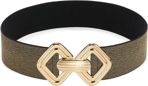 Initlove Women Wide Stretchy Waistband Gold Buckle Elastic Waist Belt for Dresses