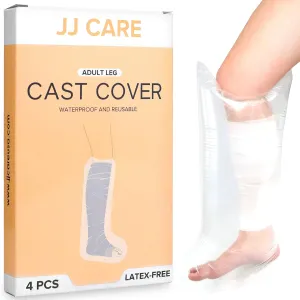 JJ CARE Waterproof Leg Cast Cover [Pack of 4], Leg Shower Protector After Surgery, Reusable Cast Cover for Leg, Adult Leg Cast Protector for Broken Leg, Wounds, and Burns
