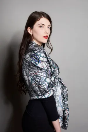 'Juggling Wheels' 100% Silk Twill, Long Rectangular Scarf