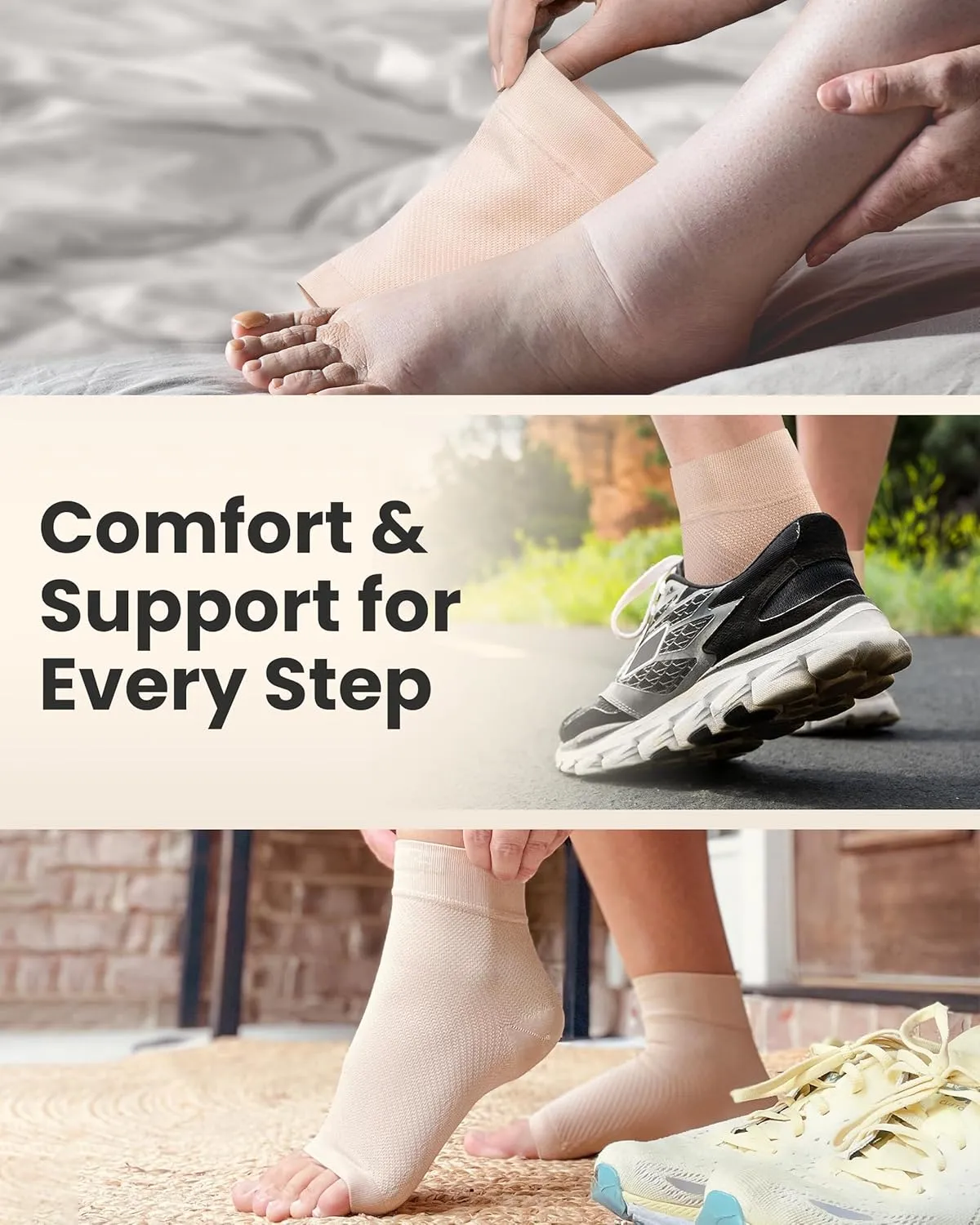 KEMFORD Ankle Compression Sleeve - Plantar Fasciitis Braces - Open Toe Compression Socks for Swelling, Sprain, Neuropathy, Foot Arch Support for Men and Women