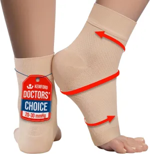 KEMFORD Ankle Compression Sleeve - Plantar Fasciitis Braces - Open Toe Compression Socks for Swelling, Sprain, Neuropathy, Foot Arch Support for Men and Women