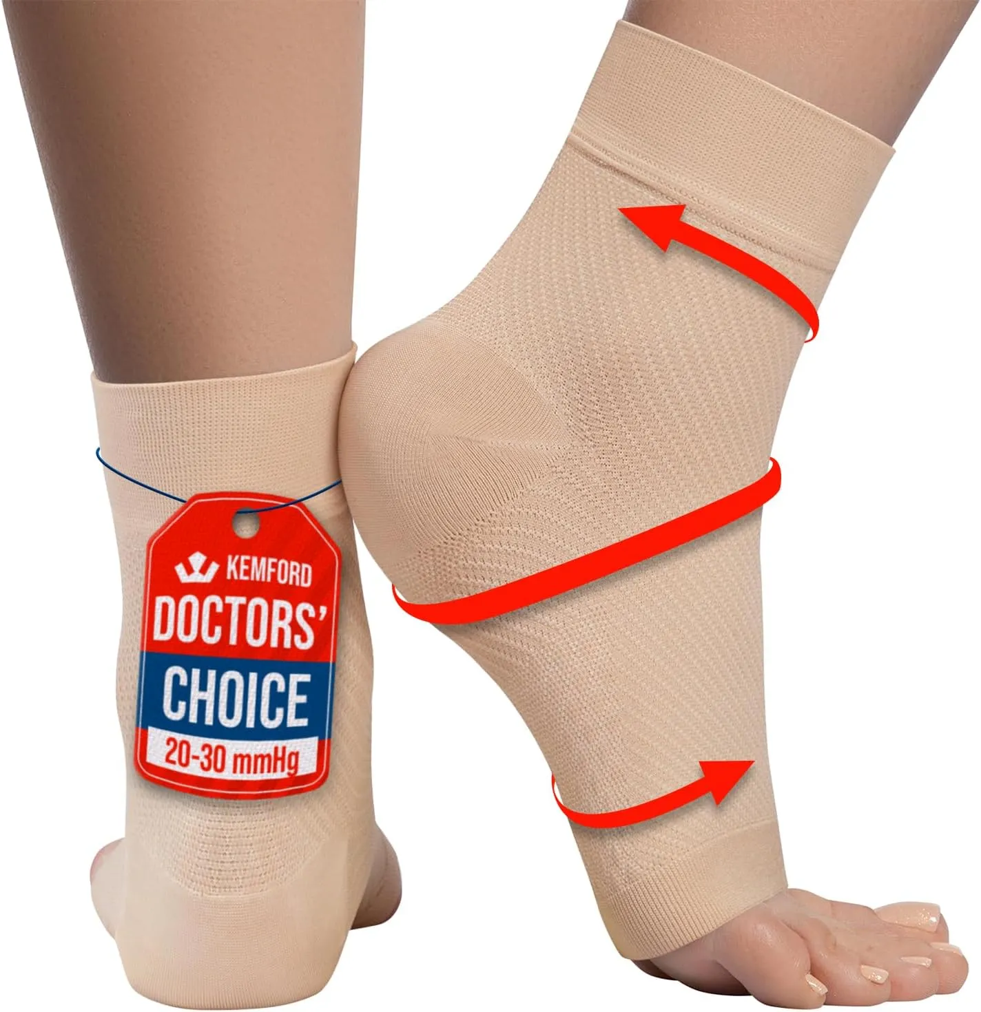 KEMFORD Ankle Compression Sleeve - Plantar Fasciitis Braces - Open Toe Compression Socks for Swelling, Sprain, Neuropathy, Foot Arch Support for Men and Women
