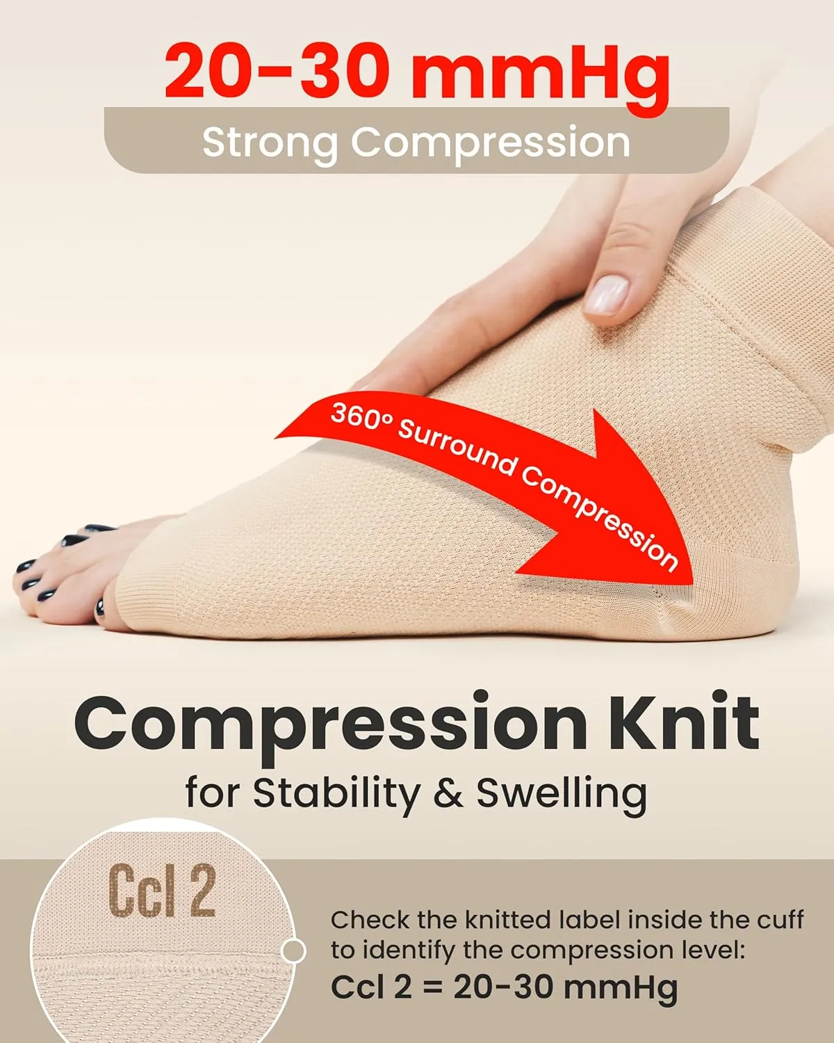 KEMFORD Ankle Compression Sleeve - Plantar Fasciitis Braces - Open Toe Compression Socks for Swelling, Sprain, Neuropathy, Foot Arch Support for Men and Women