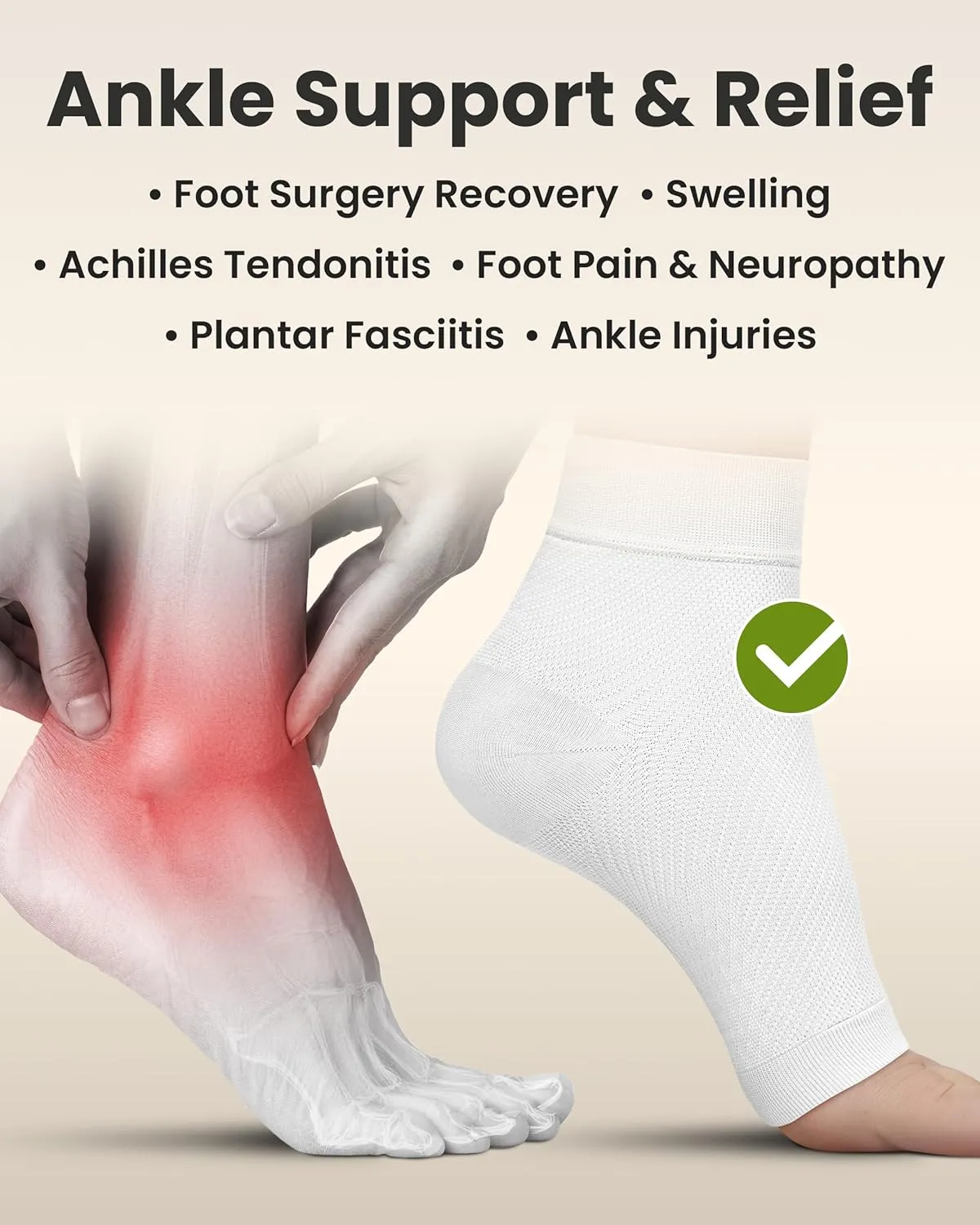 KEMFORD Ankle Compression Sleeve - Plantar Fasciitis Braces - Open Toe Compression Socks for Swelling, Sprain, Neuropathy, Foot Arch Support for Men and Women