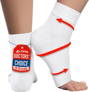 KEMFORD Ankle Compression Sleeve - Plantar Fasciitis Braces - Open Toe Compression Socks for Swelling, Sprain, Neuropathy, Foot Arch Support for Men and Women