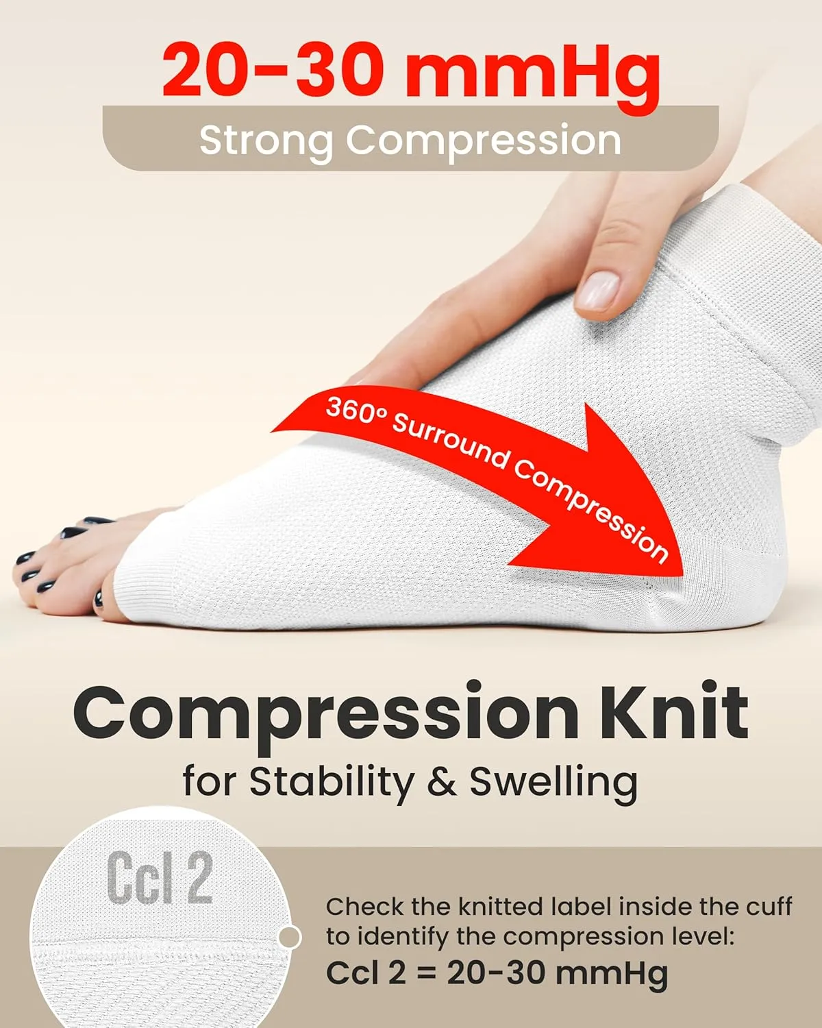 KEMFORD Ankle Compression Sleeve - Plantar Fasciitis Braces - Open Toe Compression Socks for Swelling, Sprain, Neuropathy, Foot Arch Support for Men and Women