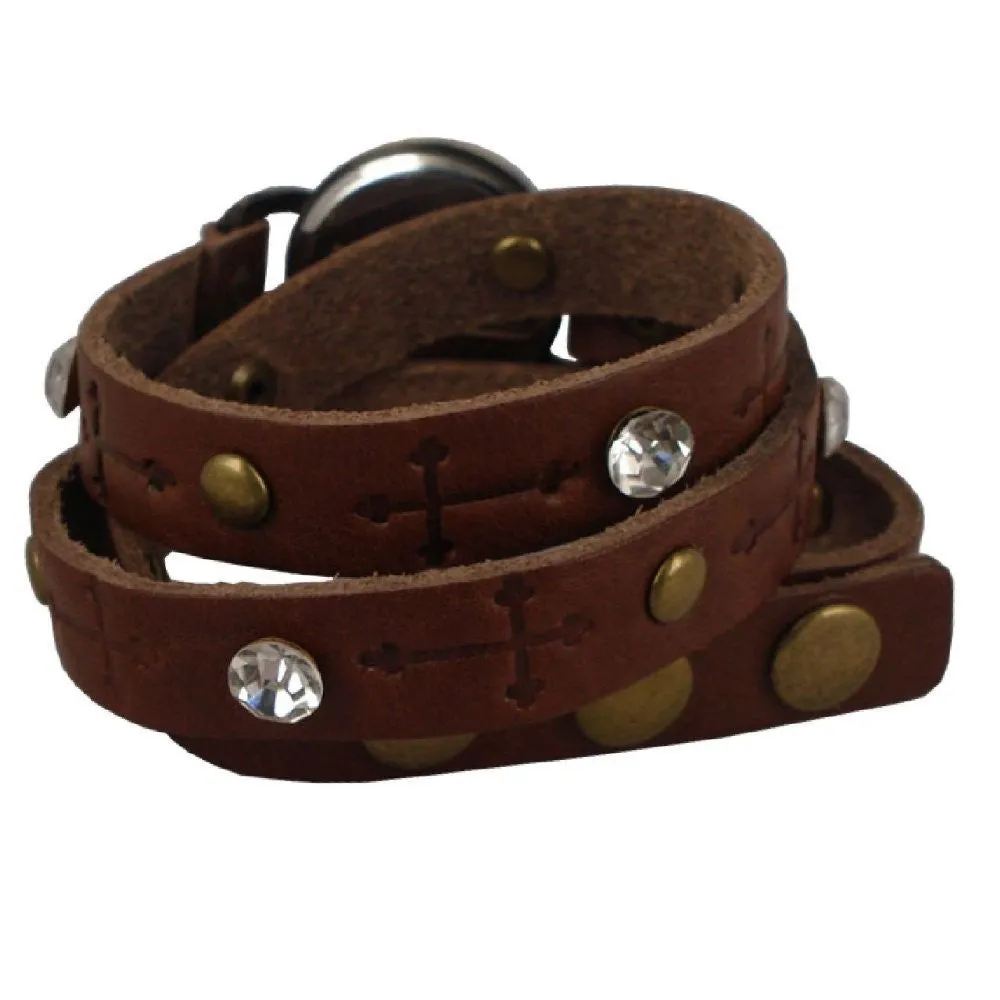 Ladies Crystal Double Leather Wrapped Watch