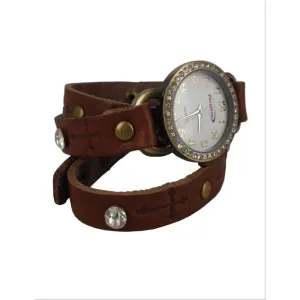 Ladies Crystal Double Leather Wrapped Watch