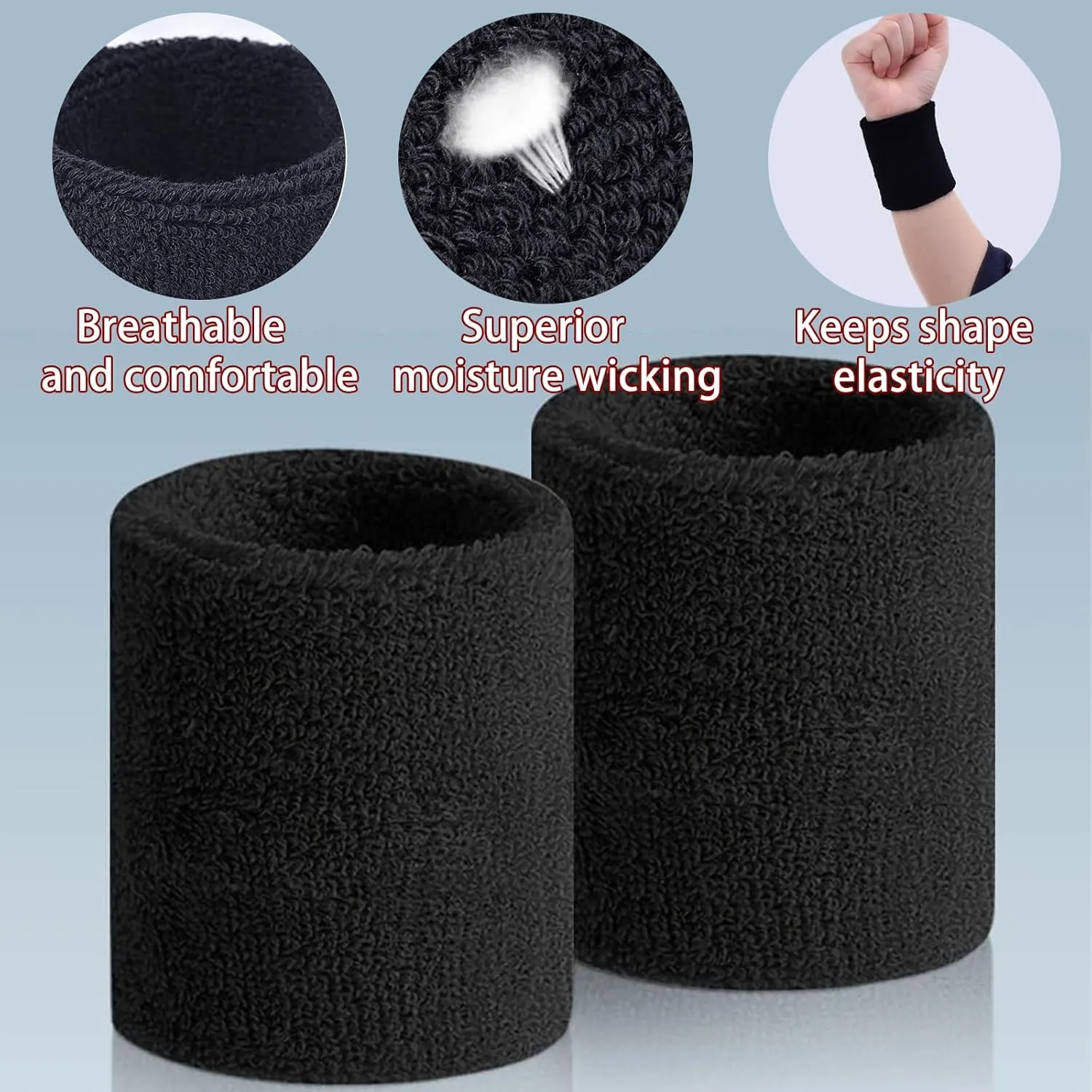 Magicorange 2 Pair Wrist Sweatbands for Kid Sports Wristbands, Stretchy & Sweat Absorbing Cotton Terry Cloth Wristband for Tennis Football Basketball