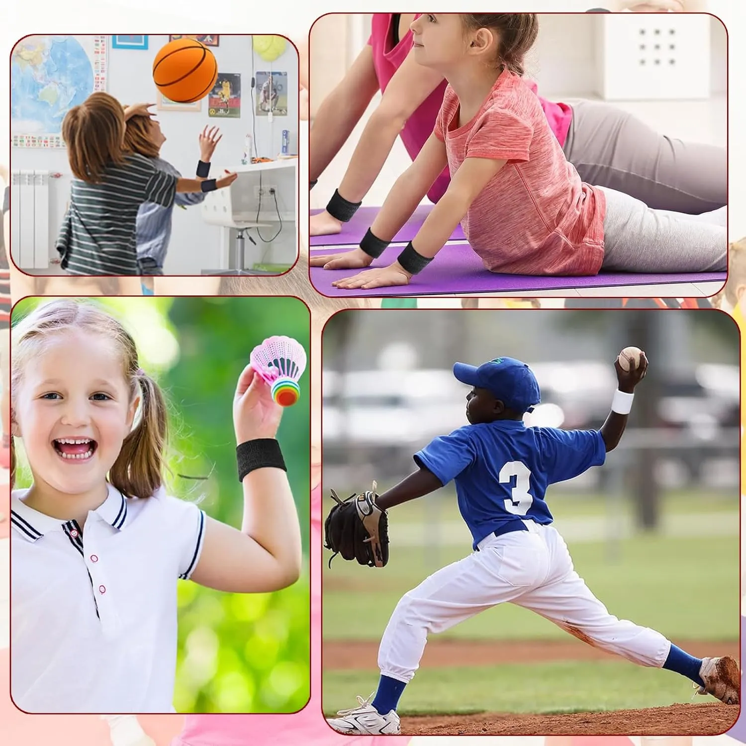 Magicorange 2 Pair Wrist Sweatbands for Kid Sports Wristbands, Stretchy & Sweat Absorbing Cotton Terry Cloth Wristband for Tennis Football Basketball
