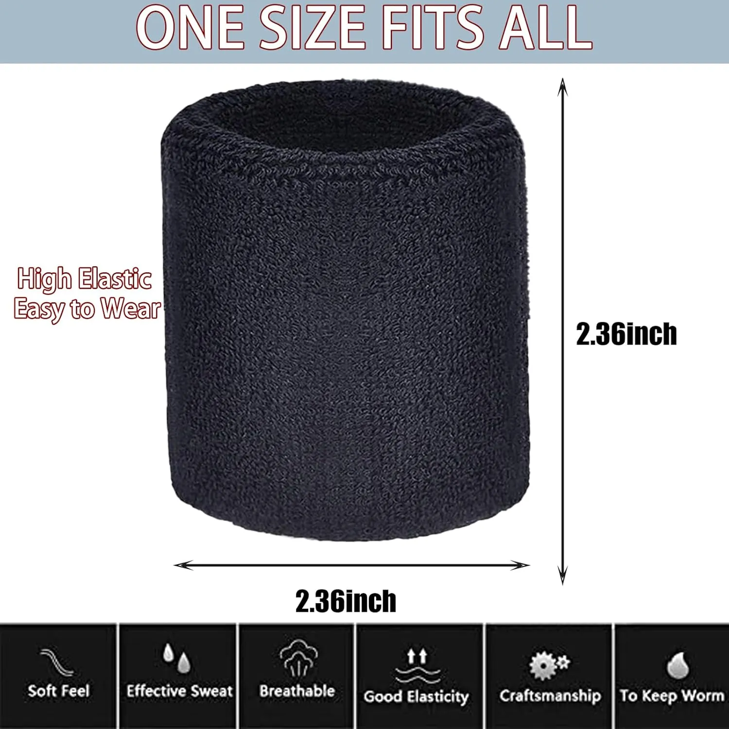 Magicorange 2 Pair Wrist Sweatbands for Kid Sports Wristbands, Stretchy & Sweat Absorbing Cotton Terry Cloth Wristband for Tennis Football Basketball