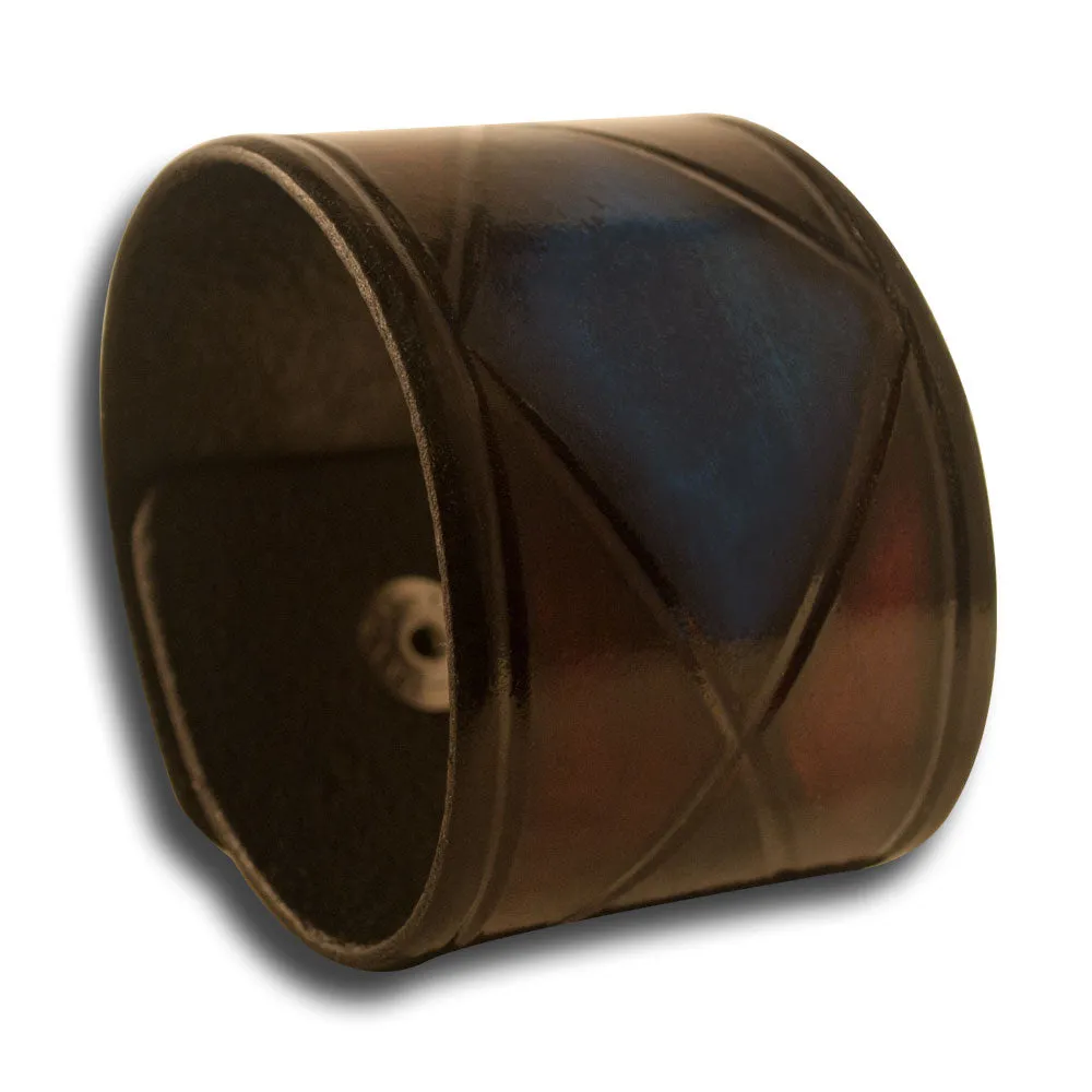 Mahogany & Blue Stressed Leather Cuff Wristband with Snap