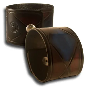 Mahogany & Blue Stressed Leather Cuff Wristband with Snap