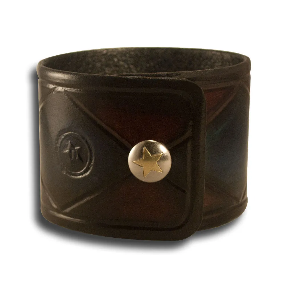 Mahogany & Blue Stressed Leather Cuff Wristband with Snap