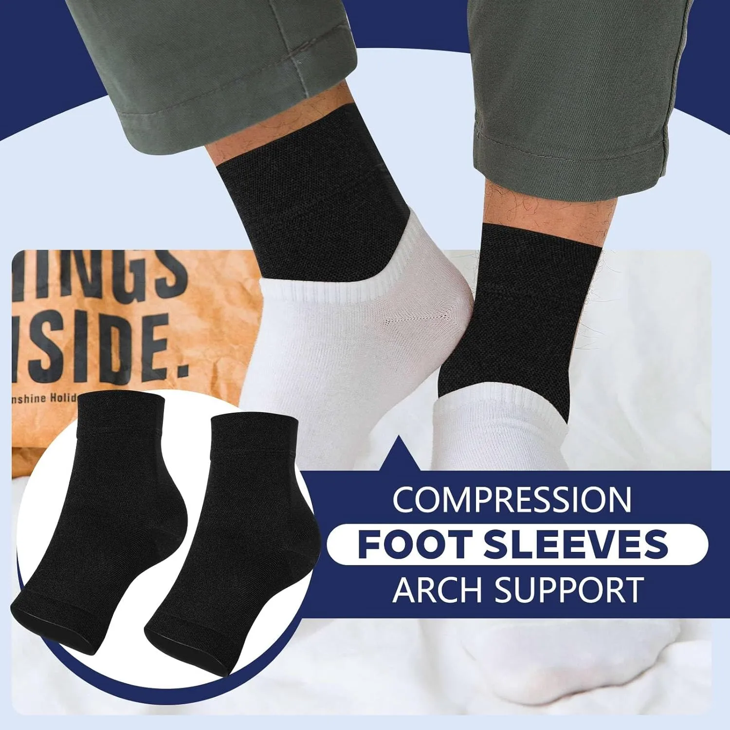 Medical-Grade Plantar Fasciitis Socks, Achilles Tendonitis Relief (Pair) Ankle Compression Sleeve for Sprain, Foot Swelling & Fatigue - Ankle Support Socks for Everyday Use- 20-30 mmHg (Beige, Black)