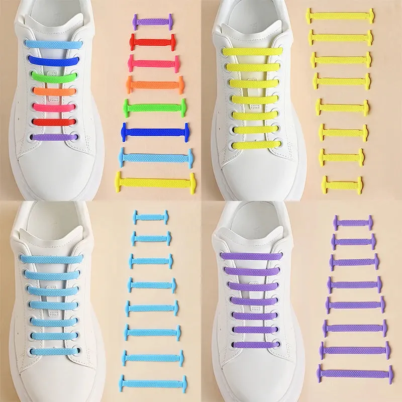 No-Tie Silicone Shoelaces – Elastic Waterproof Laces in 8 Sizes & 12 Colors for Easy Slip-On Shoes