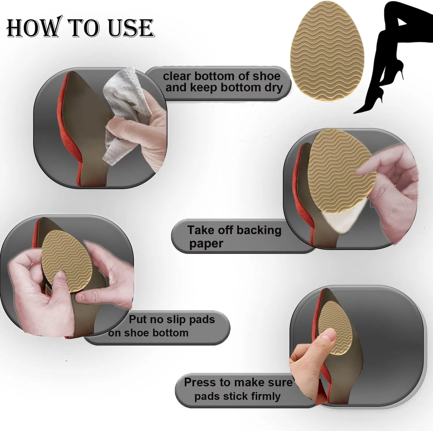 Non-Slip Shoes Pads Sole Protectors Adhesive, High Heels Anti-Slip Shoe Grips (Beige 3pairs)