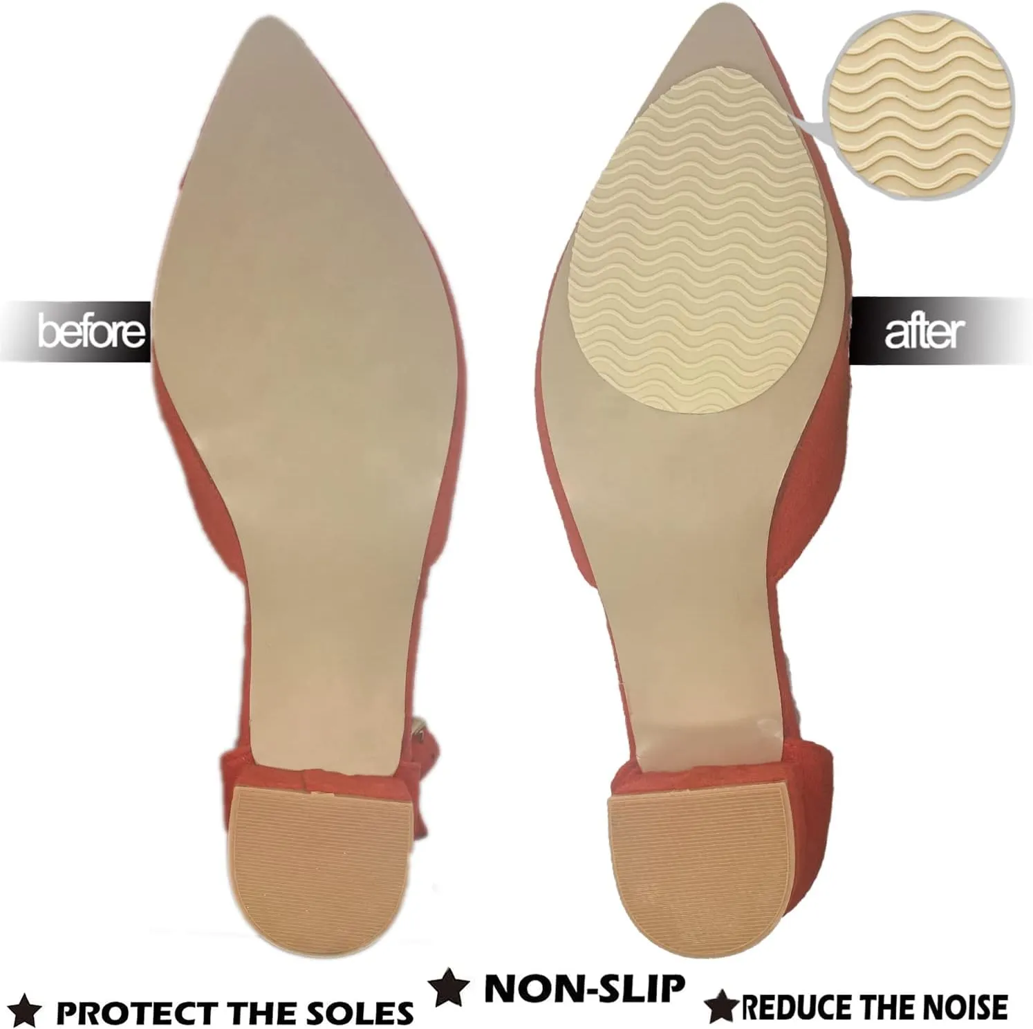 Non-Slip Shoes Pads Sole Protectors Adhesive, High Heels Anti-Slip Shoe Grips (Beige 3pairs)