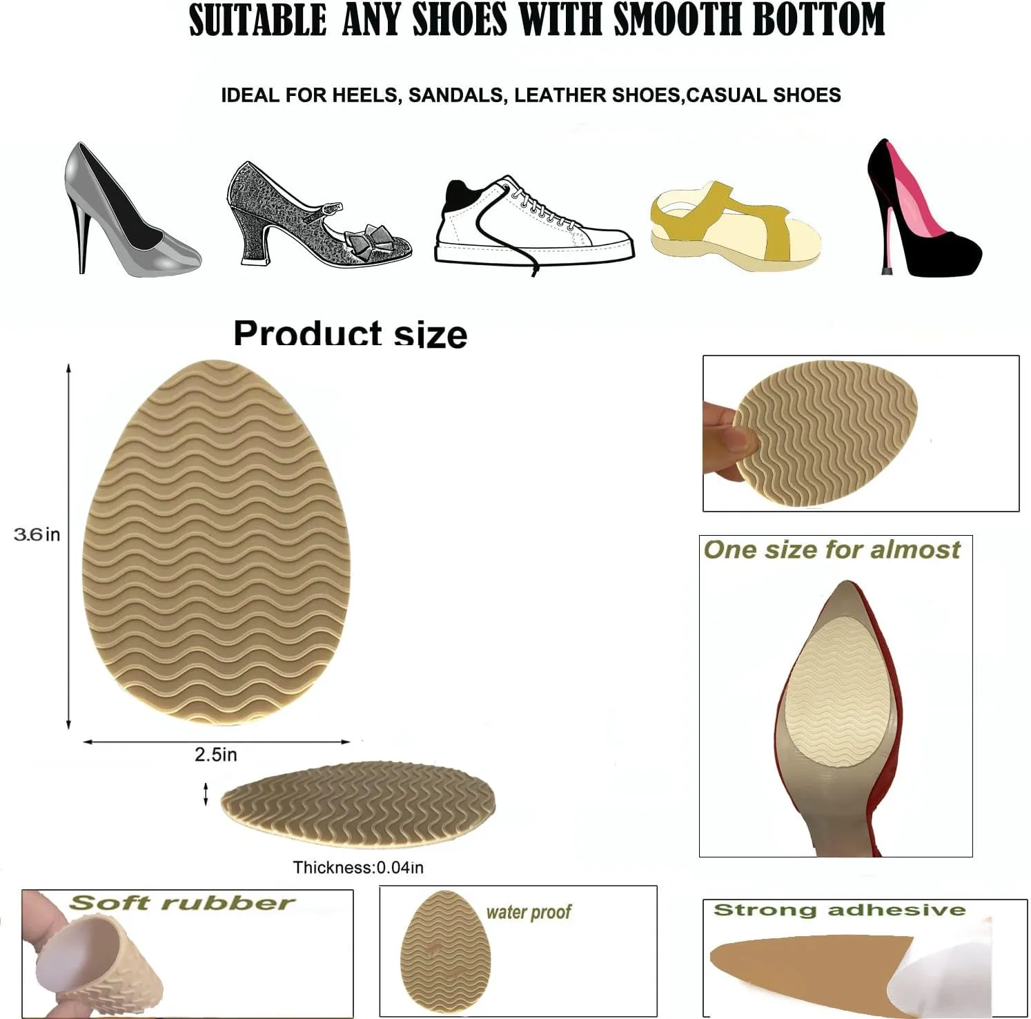 Non-Slip Shoes Pads Sole Protectors Adhesive, High Heels Anti-Slip Shoe Grips (Beige 3pairs)