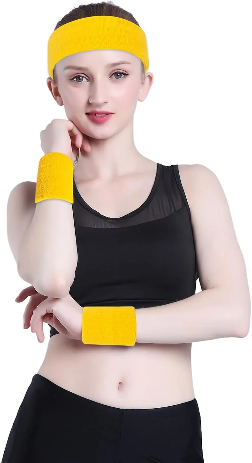 ONUPGO 6 Pieces Sweatbands Set - Including 2pcs Sports Headband and 4pcs Wristband Sports Band for Gym Workout & Yoga, Football Baseball Basketball Soccer Boxing & Tennis