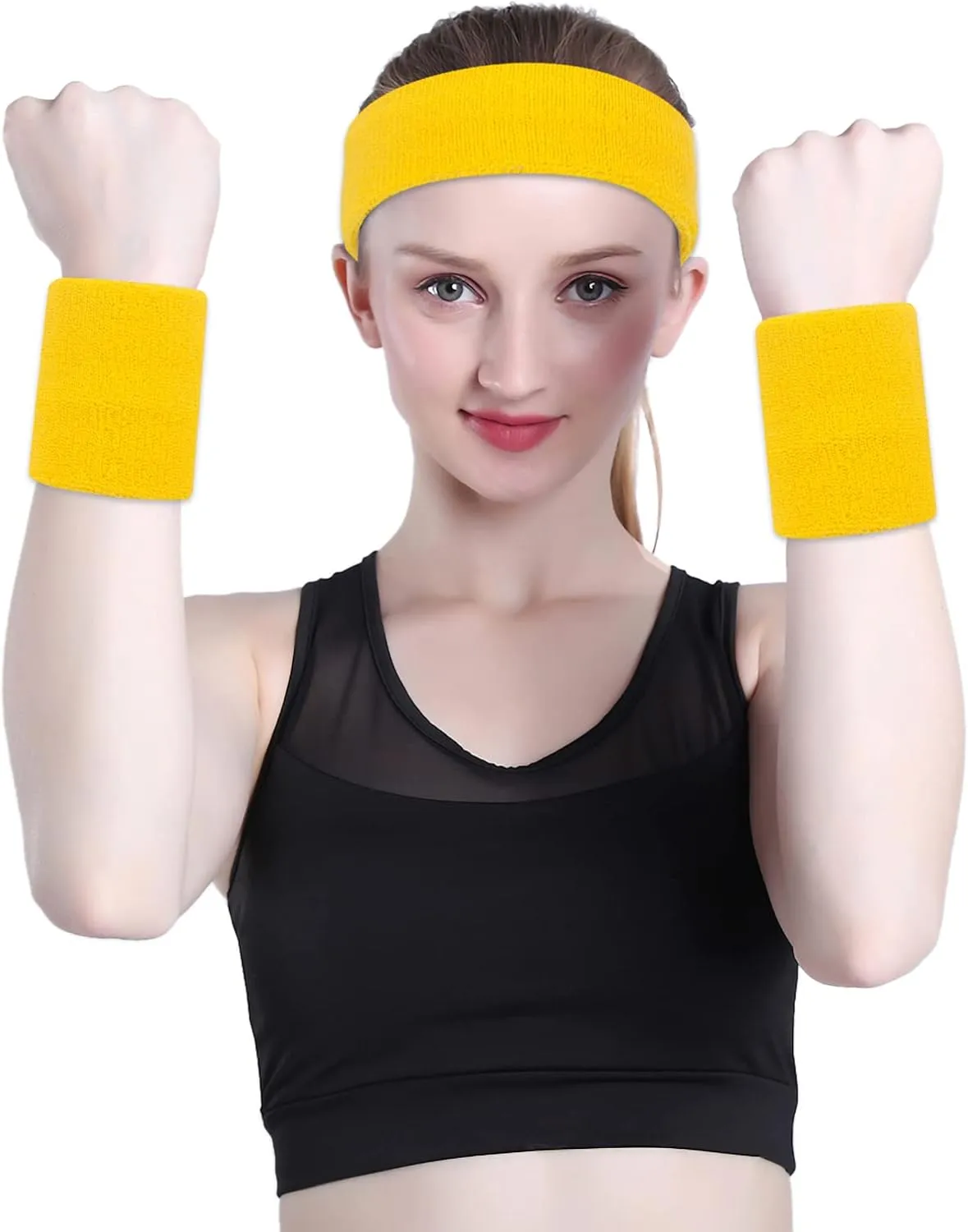 ONUPGO 6 Pieces Sweatbands Set - Including 2pcs Sports Headband and 4pcs Wristband Sports Band for Gym Workout & Yoga, Football Baseball Basketball Soccer Boxing & Tennis
