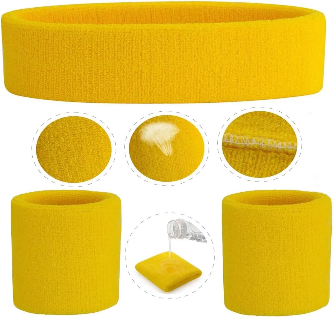 ONUPGO 6 Pieces Sweatbands Set - Including 2pcs Sports Headband and 4pcs Wristband Sports Band for Gym Workout & Yoga, Football Baseball Basketball Soccer Boxing & Tennis