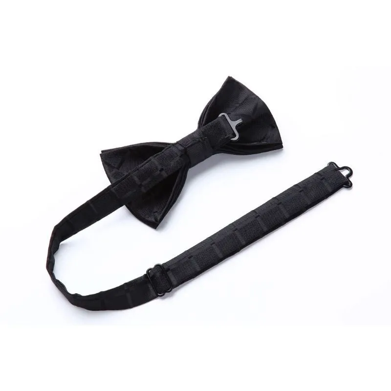 Plaid Suspender Pre-Tied Bow Tie Handkerchief - BLACK