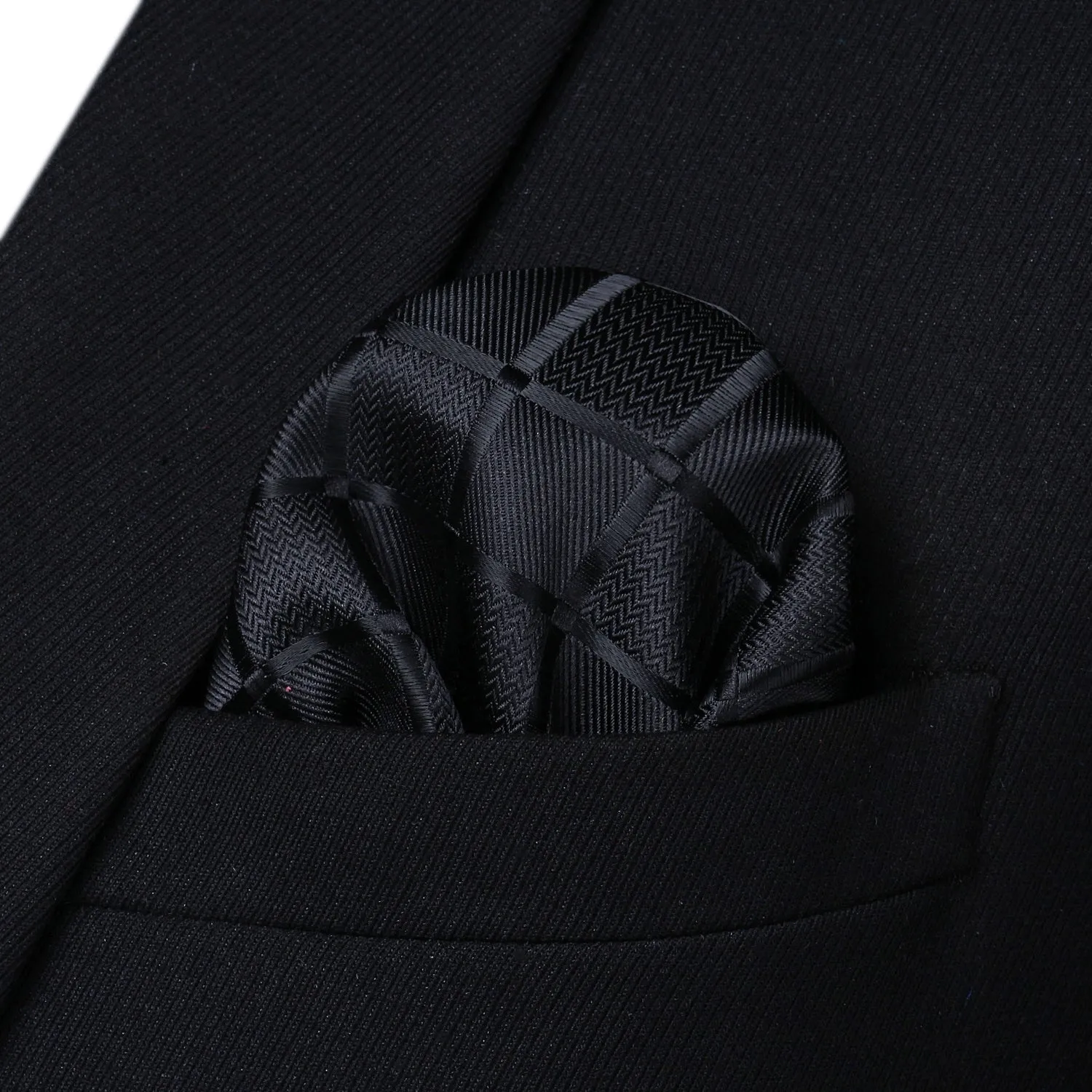 Plaid Suspender Pre-Tied Bow Tie Handkerchief - BLACK